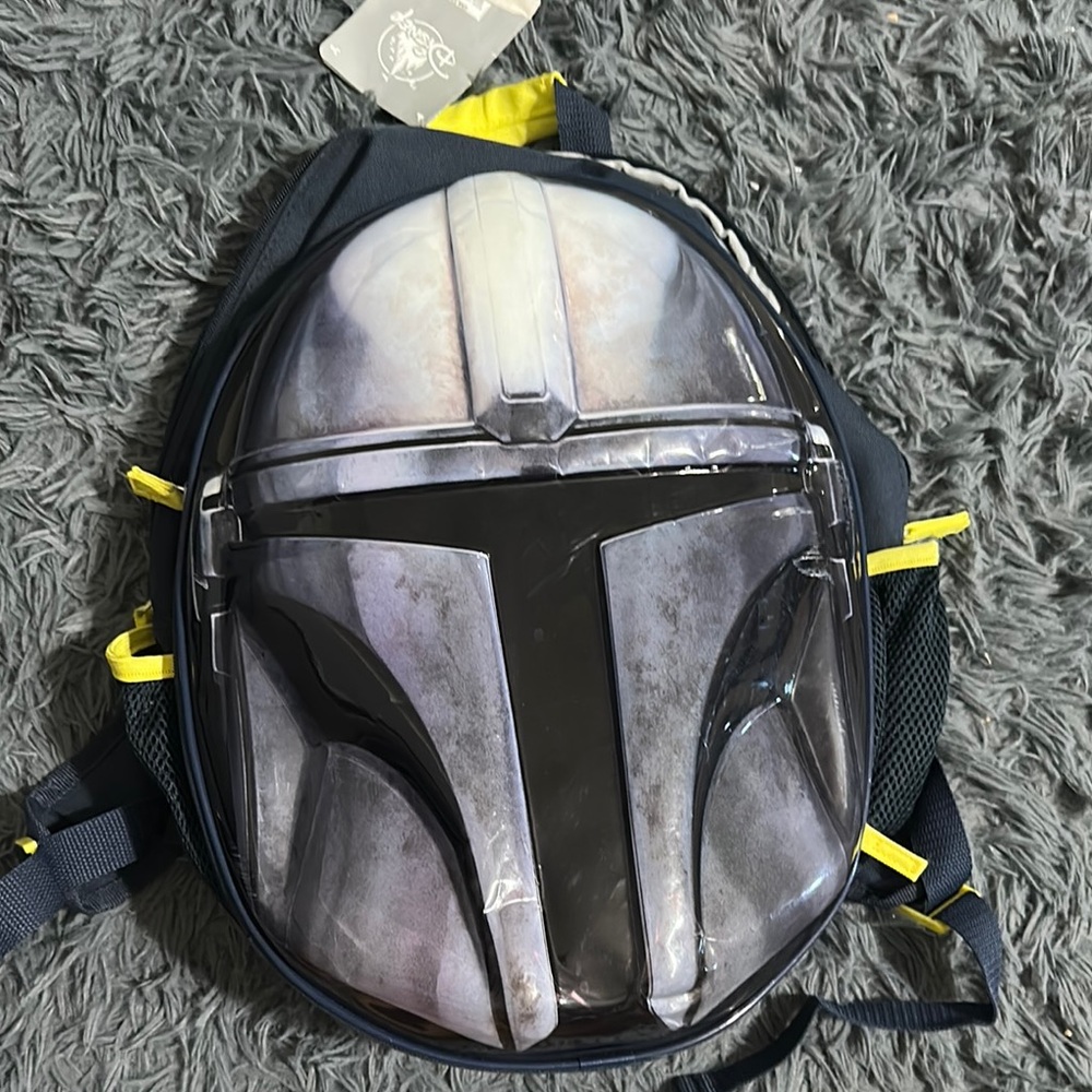 Disney Mandalorian Helmet Kids Backpack - Gray and Yellow